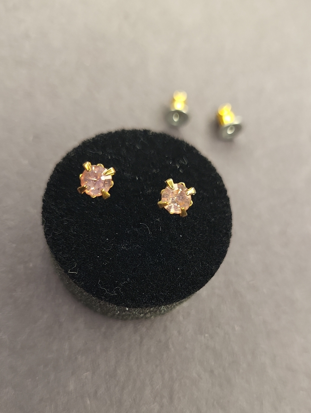 Gold-Plated Pink CZ Stud Earrings - Sparkling Round Solitaire